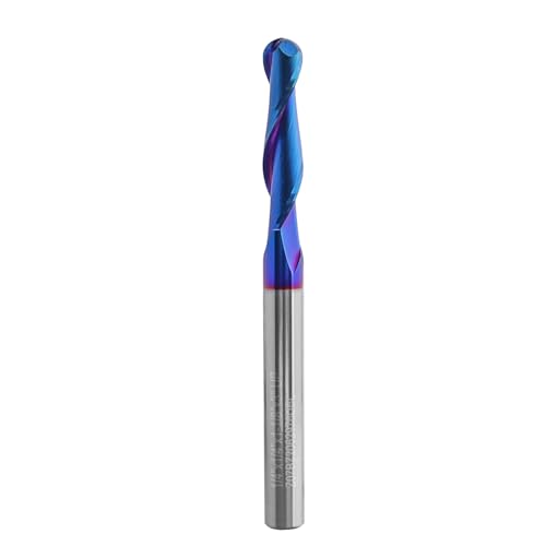 Bestgle 1/4 Shank Ball Nose End Mill, 2 Flute Up Cut Spiral CNC Router Bit, Nano Blue Coated Carbide Milling Cutter (1/4 x 1/4 x 1-1/8 x 3)