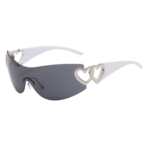 Lunettes de soleil sans monture LVTFCO blanches de style punk et enveloppant pour homme et femme
