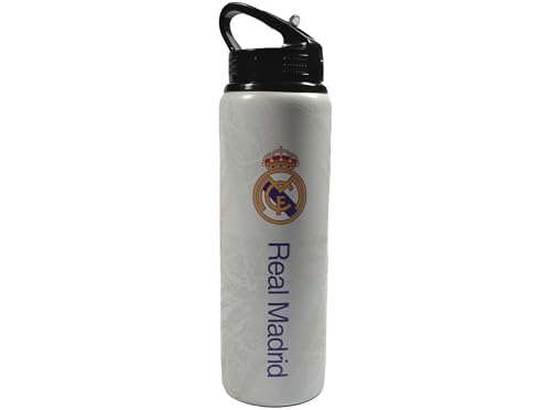Hy-Pro Officially Licensed Real Madrid CF Aluminium Bottle - 750ml, Integrated Folding Straw, Leakproof, Lightweight, Great Football Gift Idea
