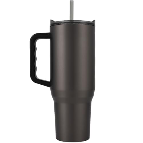 Yukon Outfitters Fit Forty 40oz Double Wall Vacuum Insulated Stainless Steel Tumbler with Reusable Straw & Ergonomic Handle | For Hot or Cold Beverage, Titanium
