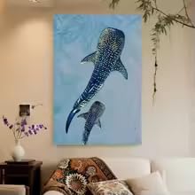 Adohome Framed Whale Shark Ocean Canvas Painting Modern Minimalist Marine Art Suitable For Home Bedroom Wall Decor Mural(60X80cm/Internalframe)