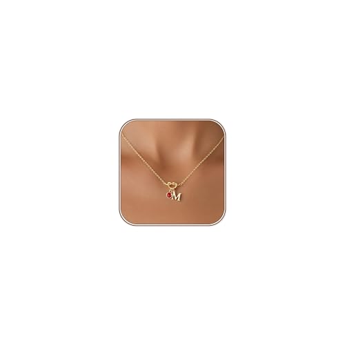 Image of Turandoss M Initial Necklace for Women Gold - 14K Gold Plated January Birthstone Necklace Garnet Letter Pendant Necklaces Name Birthday Gifts for Women Girls Girlfriend Mum Gifts Jewellery