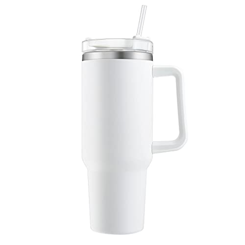 Euleryoo Tazza isolata sottovuoto in acciaio inox,Bottiglia d'acqua isolata da 40 once con manico e cannuccia ,Termiche Acciaio Inossidabile,tazza da viaggio sottovuoto a prova di perdite (Bianco)