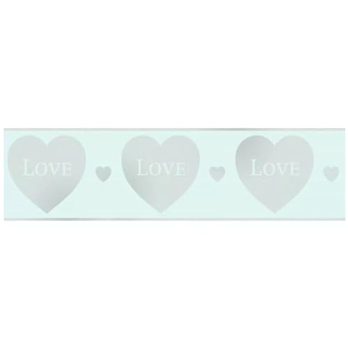 YöL Mint Green Hearts Border - Silver Love Hearts Glitter - Glitz Girls - Girls Room Bedroom Nursery - Contemporary Modern Versatile - Wallpaper Paste The Paper