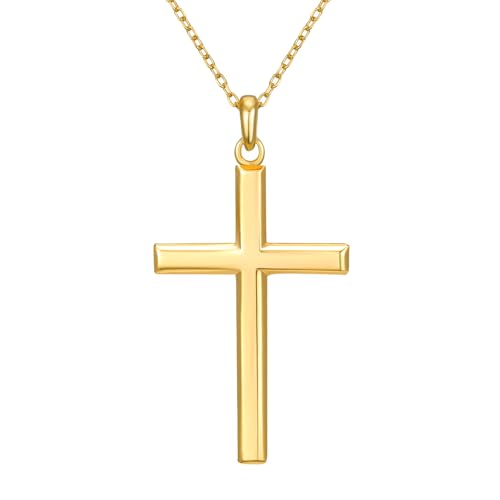 NORBU 925 Sterling Silver Cross Necklace for Women, 18K Gold Plated Womens Cross Pendant Necklaces with 18/20 inch Chain, Dainty Christian Jewelry Catholic Religious Gift for Her