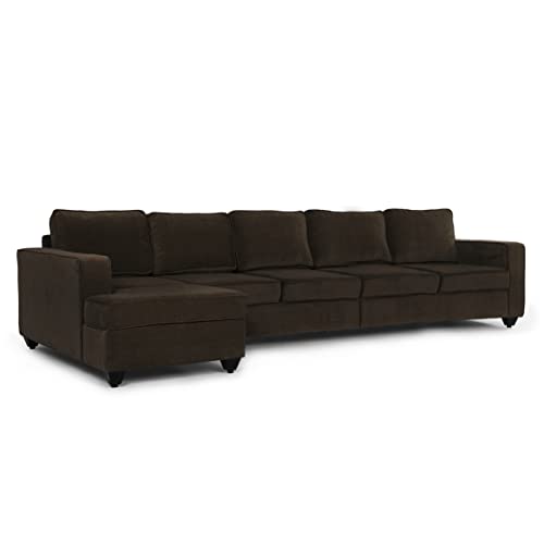 Image of Wakefit Sofa Set | 3 Year Warranty | Sofa 3 Seater, 3 Seater Sofa for Living Room, Wooden Sofa Set, 4 Seater + Left Aligned, Sofa for Living Room - Napper(Malphino : Dark Earth)