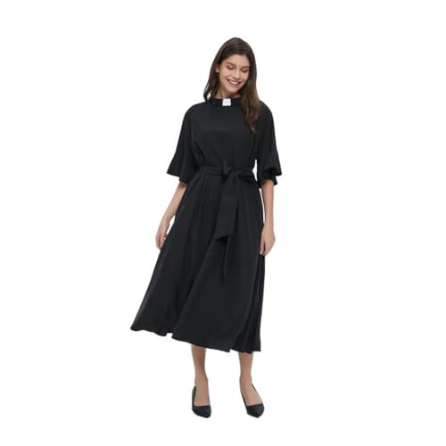 Clergy Dress for Women Tab Collar Short Sleeve Plus Dress Black Summer Wear