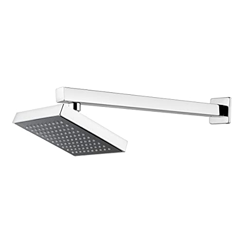 Image of Ruhe Gamma ABS Overhead Shower Complete Set | 6x6 Inches Square Showerhead with 15 Inches Stainless Steel Shower Arm and Wall Flange | Chrome Finish Rain Shower with Easy-to-Clean Silicone Nozzles