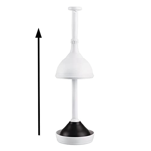 Mdesign Plastic Toilet Plunger With Lift & Lock Cover Set, Compact Discreet Freestanding Storage Caddy Holder For Bathroom, Powder Room, Modern Design - Heavy Duty - Hyde Collection, White #TOP2