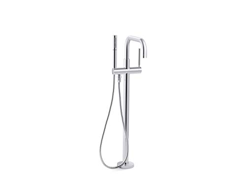 KOHLER Purist floor-mount bath filler with included handshower, polished chrome, tub filler, bath filler, multifunction handshower, K-T97328-4-CP