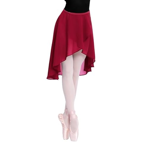 DanceDaily Burgundy Dance Wrap Skirt Adjustable Buckle Chiffon Ballet Skirt Match Leotards for Dancer Cover