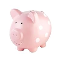 Pearhead Large Ceramic Piggy Bank, Ideal for Boys and Girls, Kids Money and Coin Bank, Perfect Baby Girl Nursery Décor, Gift and Newborn Keepsake, Pink Polka Dots