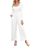 MAKABO One Piece Casual White Jumpsuits for Women Long Rompers Square Neck Loose Fit Pant Fall Outfits for Daily Home, XL