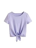 Girls Shirts Short Sleeve T-Shirt Casual Tie Hem Tee Tops Size 6 Purple