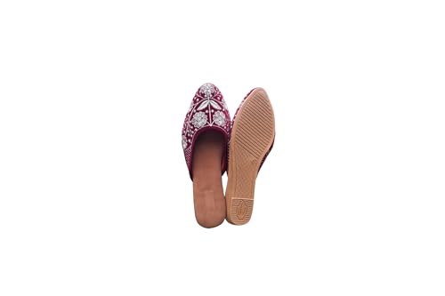 Image of Women's Velvet Embroidered Jutti | Traditional Ethnic Footwear with Floral Design | Comfortable Slip-On Flats