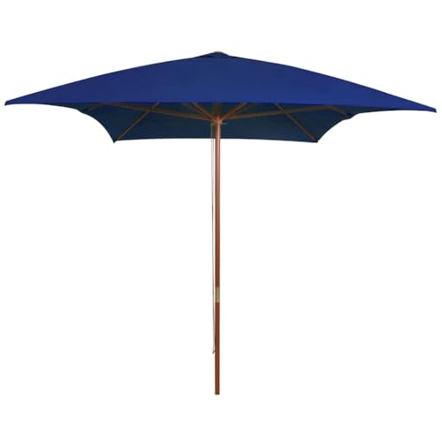 vidaXL Parasol de Jardin avec Mât en Bois, Pare-soleil de Patio, Abri de Soleil, Parasol de Terrasse Balcon Extérieur, Bleu 200x300 cm