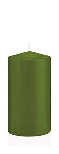 INNA-Glas Candela votiva/Candela a Colonna Maeva, Verde Oliva, 15cm, Ø8cm, 69h - Made in Germany - Candela di Cera/Candela Decorativa
