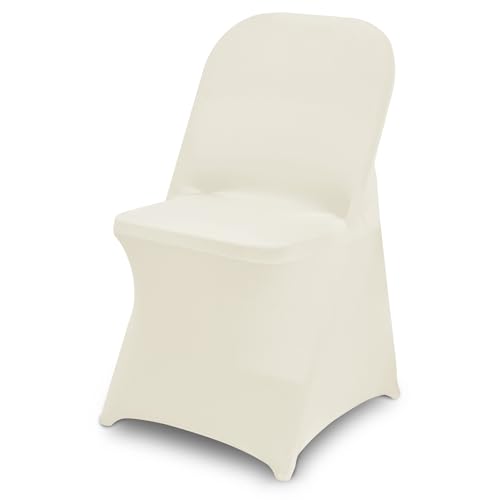 CYFFPKMN 10 Packs Ivory Biege Spandex Stretch Folding Chair Covers for Wedding Party,Universal Fitted Washable Dining Seat Slipcovers Protector Decoration for Holiday Banquet Celebration Event