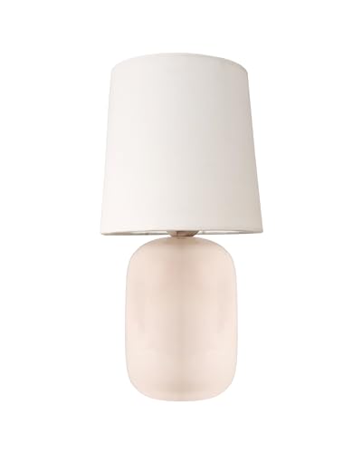 Image of Homesake Modern Small Ceramic Table Lamp, Classic Bedside Desk lamp for Living Room Bedroom, Farmhouse Nightstand Lamps with Fabric Shade (Dovel White)