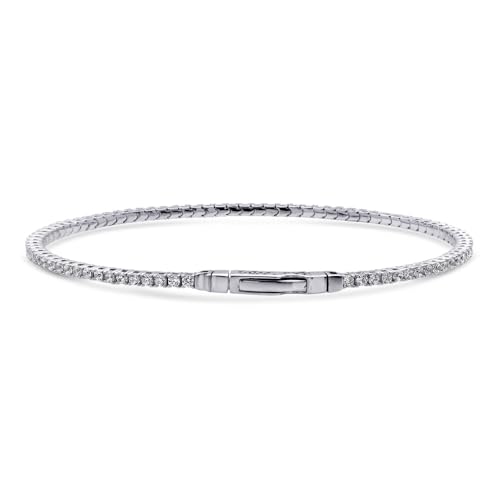 BERRICLE Sterling Silver Flexible Cubic Zirconia CZ Fashion Bangle Bracelet for Women, Rhodium Plated, 2 Piece3