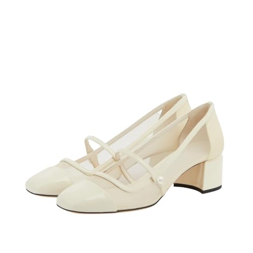 Women’s Block Heels Mary Jane Mesh Pumps Closed Two Tone Pumps for Work Casual Dress Shoes