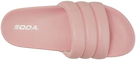 Soda BETWEEN ~ Women Flat Open Toe Single Plush Wide Strap With Fashion Footbed Slide Sandal (8, PINK PU, numeric_8) | Image 4