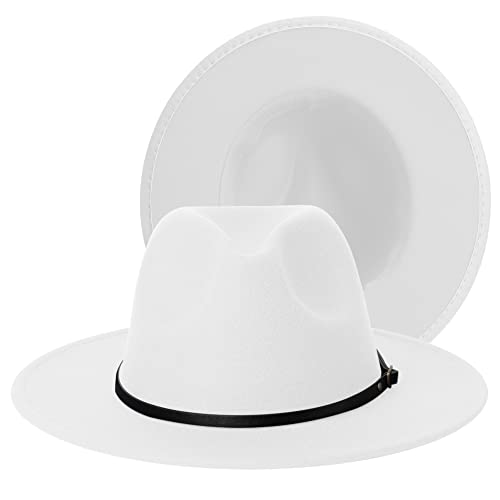 Image of Wide Brim Fedora Hats for Women Mens Felt Fedora Hats With Belt Buckle