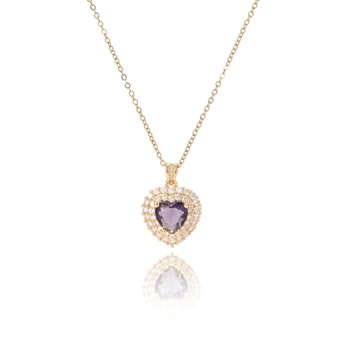 Collier cœur violet femme en plaqué or résistant à l'eau, bijou tendance baroque