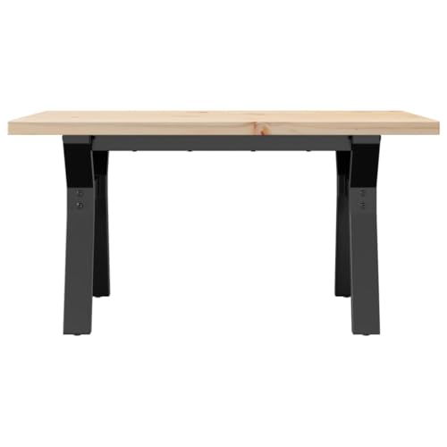 Table basse 80x50 cm en pin massif et acier avec piètement robuste en Y