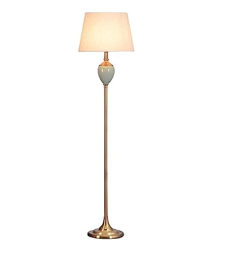 Lampadaire américain en fer et céramique avec abat-jour en tissu