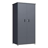 DEGAMO Gartenschrank LÜBECK aus Stahl 90x187cm, verzinkt + pulverbeschichtet, anthrazitgrau (RAL 7016), Zwei Türen abschließbar, wasserdicht