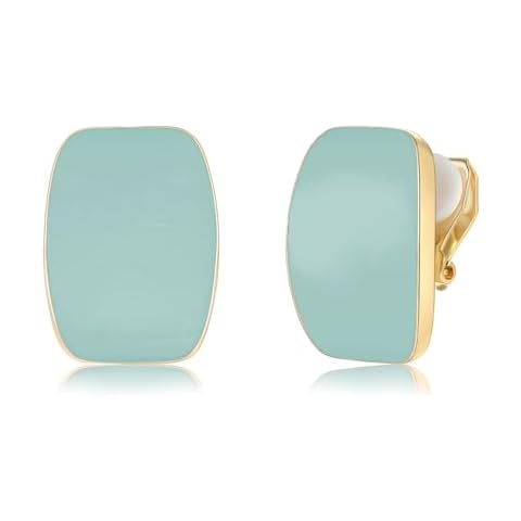 Absbolo Gold Plated Cute Square Clip On Earrings, Hypoallergenic Non Pierced Clips Invisible Women's Clip On Earrings (Gray-blue) Cover