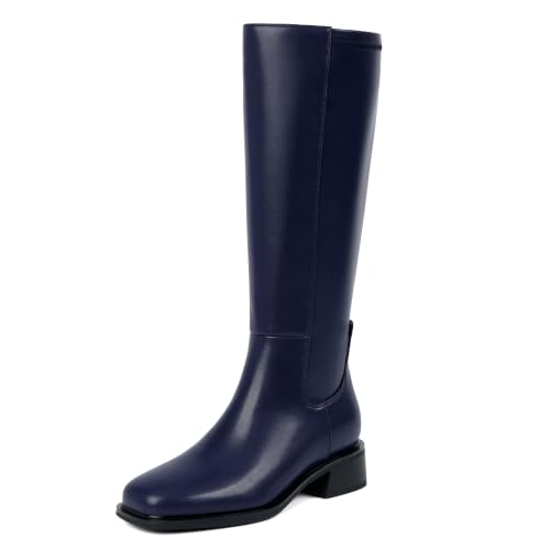 Image of QIY Knee High Boots for Women Low Heel Flat Tall Boots