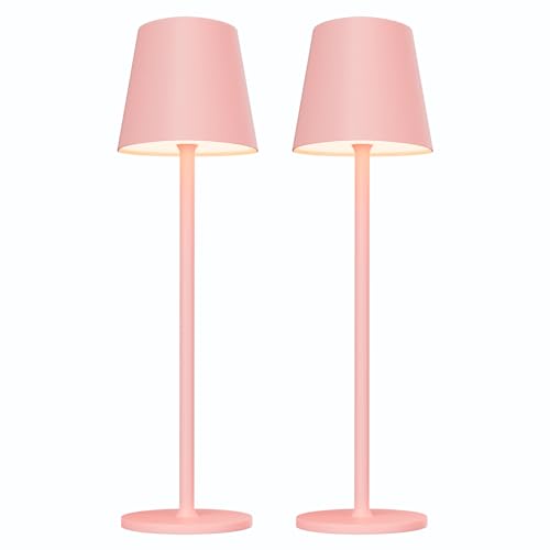 Image of Kakanuo Pink Cordless Table Lamps, Rechargeable Lamp, Battery Operated Lamps, Touch Control Table Lamps, 3 Color Temperature, Stepless Dimmable, LED Portable Wireless Battery Lamp, Set of 2