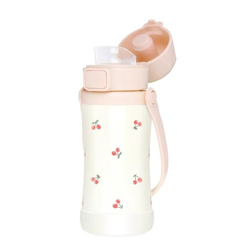 GROSMIMI Slow Flow Toddler Tumbler Water Bottle BPA Free 10 oz. (Stainless Steel Cherry)