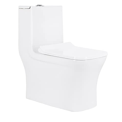 KrissKross Premium Western Floor Mounted One Piece Water Closet Ceramic Western Toilet/Commode/European Commode Square With Soft Close Seat Cover For Lavatory, Toilets (S-Trap Outlet Is From Floor)