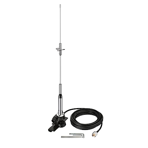 Bingfu Mobile Ham Radio High Gain Antenna Dual Band VHF UHF 136-174MHz 400-470MHz Anti-Rust Antennas with Lip Mount Fixed Bracket 16.4 ft Cable for Car Truck Marine Amateur Two Way Radio