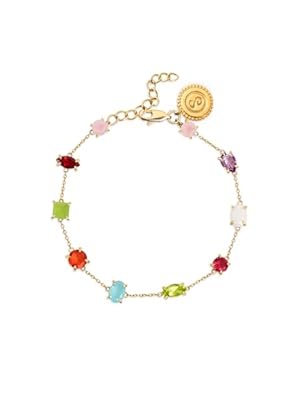 SINGULARU - Pulsera Drop Orquidea. Latón con Acabado en Baño Oro de 18Kt y Cristales de Colores. Joyas para Mujer