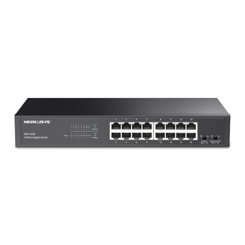 Mercusys MS116GS 16-Port Gigabit Switch 19 Zoll unmanaged Netzwerk-Switch für Desktop oder Rack-Montage Plug und Play Metallgehäuse 294 × 140 × 44 mm