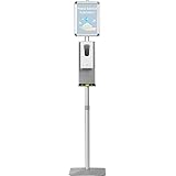 RELAX4LIFE Station de Désinfection Automatique de 1000ml en Hauteur Réglable 140,5-161CM, Distributeur de Désinfectant avec Porte-Affiche pour Gel Hydroalcoolique, Savon, Gel Antibactérien