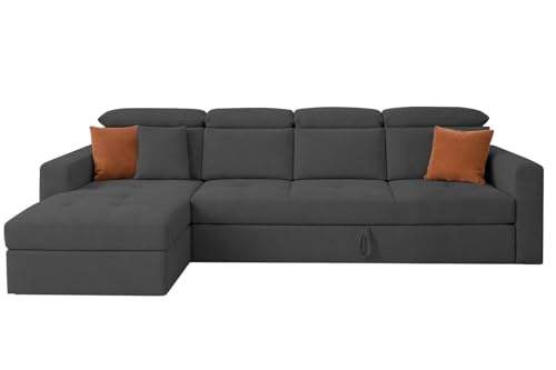 Image of Casaliving Gagnon LHS 6 Seater L Shape Corner Sofa Cum Bed for Living Room (Black Fabric) Premium Fabric Sofa
