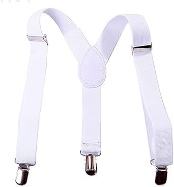 White Child Kids Girls Boys Suspenders Braces,Adjustable Clip on Y-Back Elastic with Metal Clips for Girls Boys' Suspenders