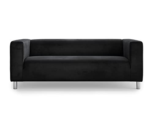 MASTERS OF COVERS Ersatzsofabezug für IKEA Klippan 2-Sitzer, Sofaüberwurf, Klippan Sofabezug, Überwurf Sofa, Samt Couchbezug für Klippan, 180 cm x 85 cm x 58 cm (Velvet, Schwarz) Cover