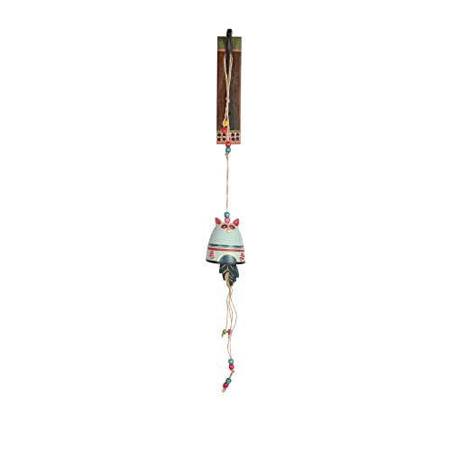 Image of Aakriti Art Creations Kitty-Kat Terracotta Hanging Door Bell with Metal Stand | Handmade Modern Art Terracotta & Metal Hanging Bell | Decorative Entryway for Home, Balcony & Gifting