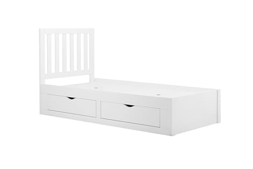 Uniquewise Furniture Appleby Bed Frame White with 4 Drawers – 3ft Single Wooden Storage Bed with Solid Slats