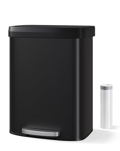 Zstar Poubelle de cuisine 60L/16 gallons en acier inoxydable – Couvercle plastique soft-close – Grand capacité – Ouverture pédale – Poignée arrière, rebord maintien – Idéale cuisine, bureau, salon –