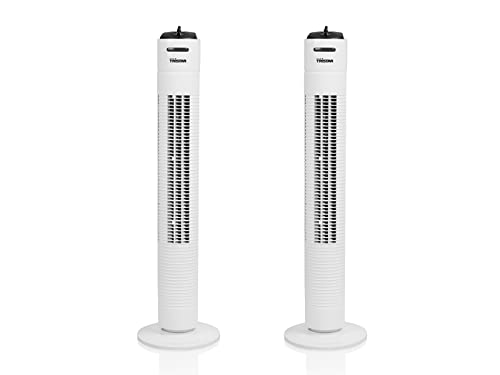 Juego de 2 ventiladores de torre con temporizador de 2 horas, 3 niveles, 80 cm de alto, color blanco