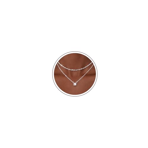 Aidenn Collier avec pierre de naissance pour femme en argent sterling 925, collier double couche avec pendentif en oxyde de zirconium, collier réglable en...