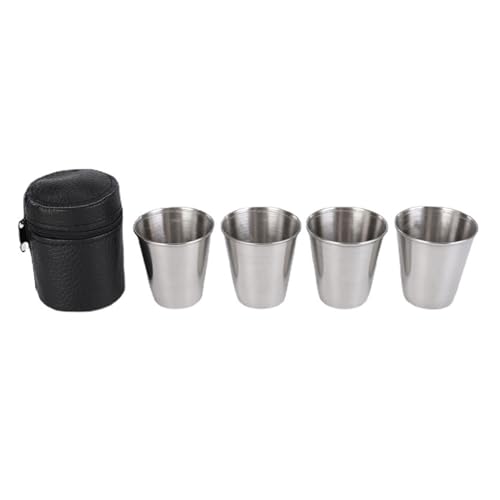 4 vasos reutilizables de 70 ml para beber al aire libre con funda de cuero para los amantes del vino
