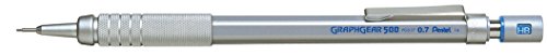 Pentel GraphGear 500 0.7 MM HB Mechanical Pencil | Lead Of Grade HB | Mini Interchangeable Eraser With Push Mechanism | Silver Plated Swing Grip | Pack Of 1 | Silver (PG517)